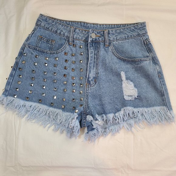 Pants - Silver Studded High Waisted Festival Denim Shorts NWOT